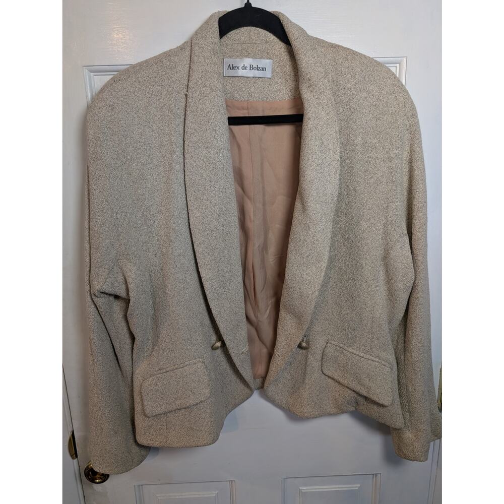 Vintage Alex de Bolan Wool Silk Cropped Boxy Blazer – Oatmeal Neutral Jacket